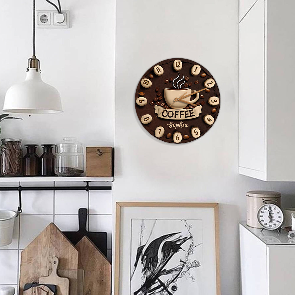 C'est l'heure du café ! - Horloge murale personnalisée sur le thème du café