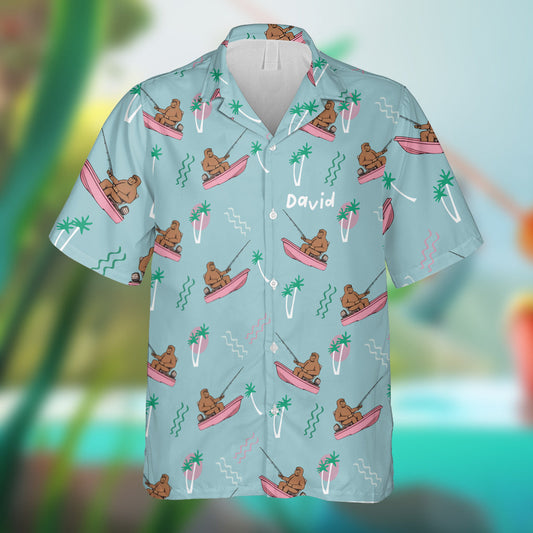 Funny Bigfoot Fishing Shirt - Personalized Fishing Hawaiian Shirt