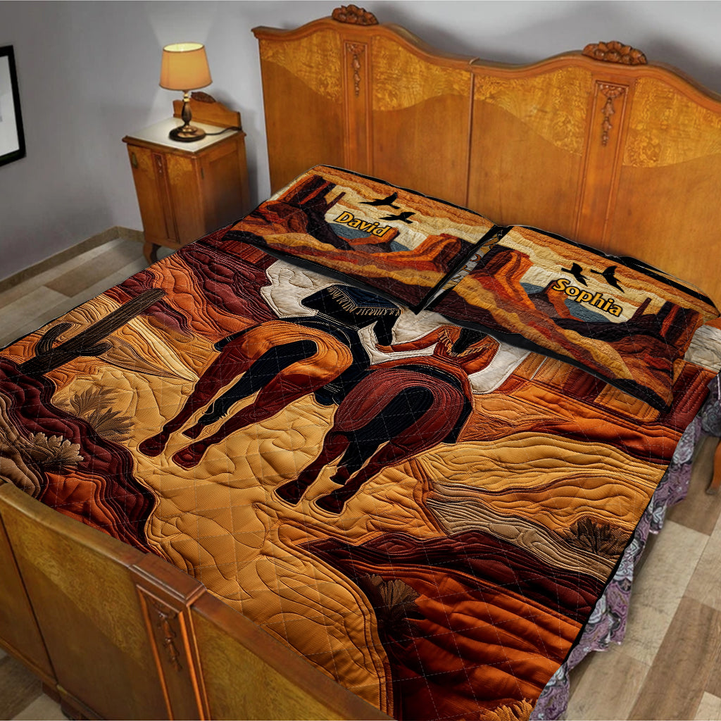 God Blessed The Broken Road - Personalized Cowgirl Quilt Set