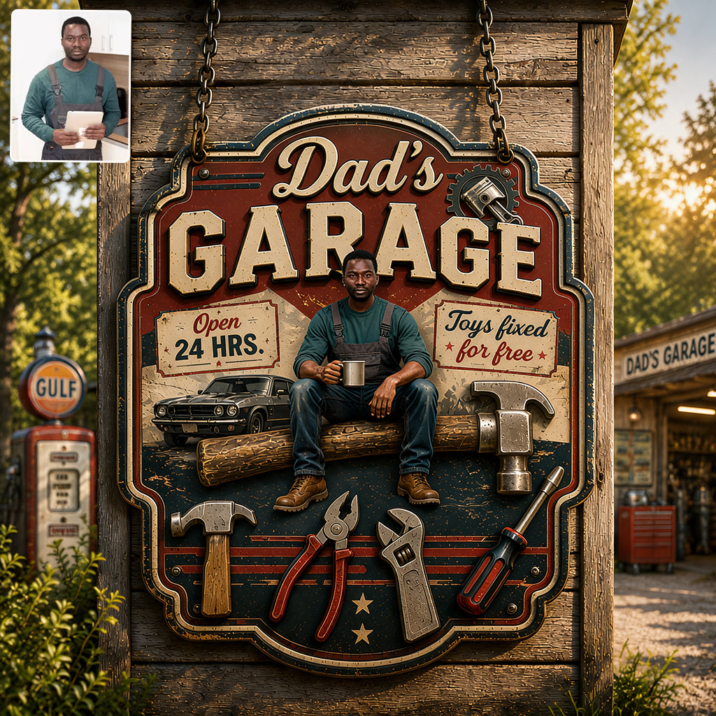 Vaters Garage - Personalisierte Metalltafel für Väter
