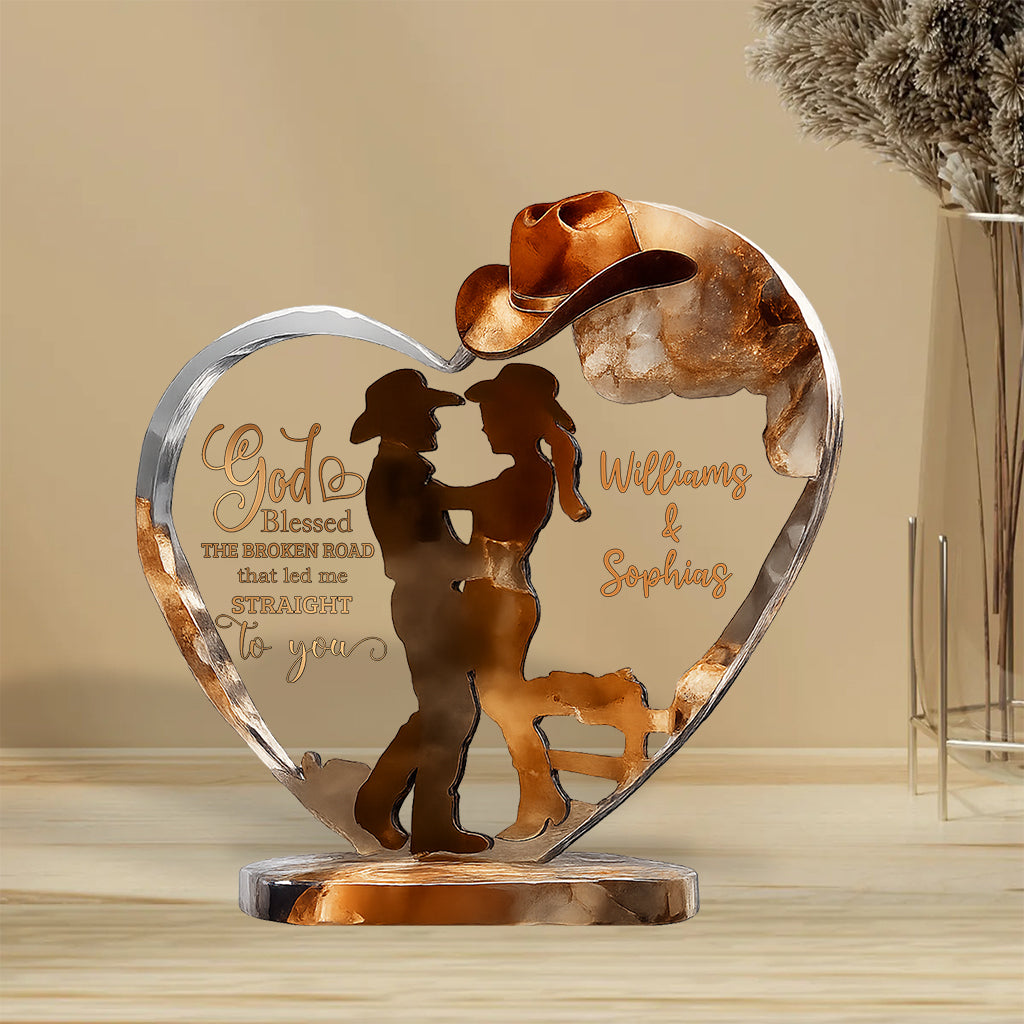 Couple Cowboy And Cowgirl God Blessed - Personalized Cowgirl Custom Shaped Acrylic Plaque