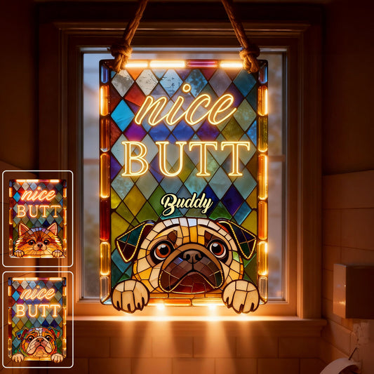Curious Pet Nice Butt - Panneau lumineux LED personnalisé pour chien en acrylique