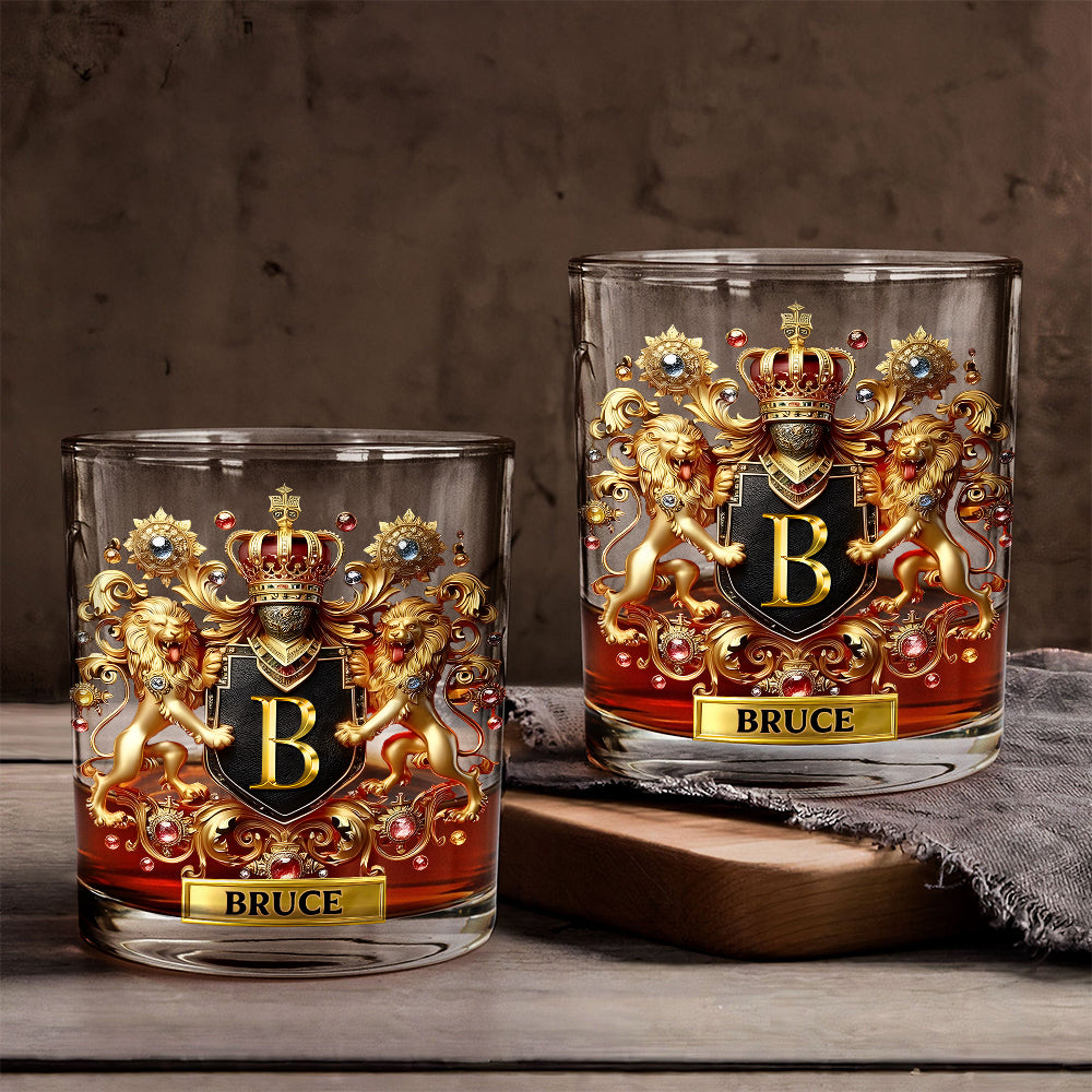 Verre à whisky personnalisé avec blason Lion/Aigle/Cheval