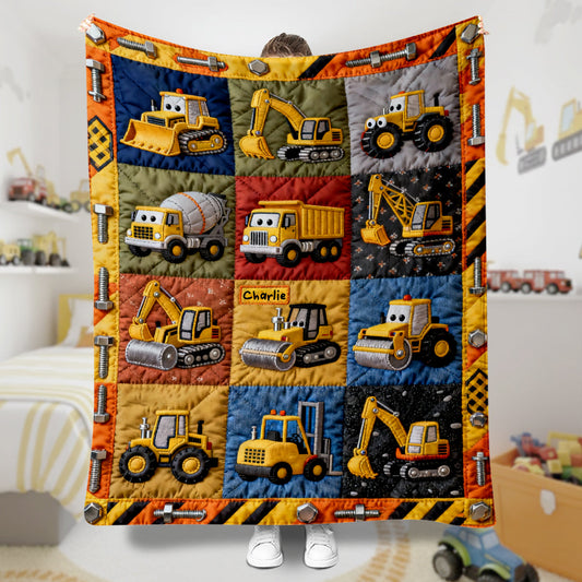 Baustellenmaschinen - Personalisierte Kinderdecke