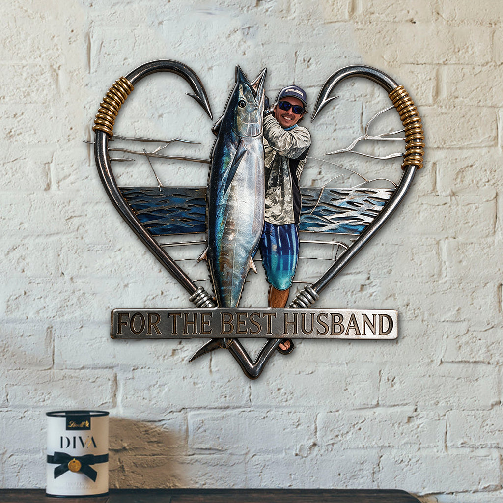 Fischhaken Herzrahmen Wandkunst - Personalisierte 3D-gedruckte Metalltafel
