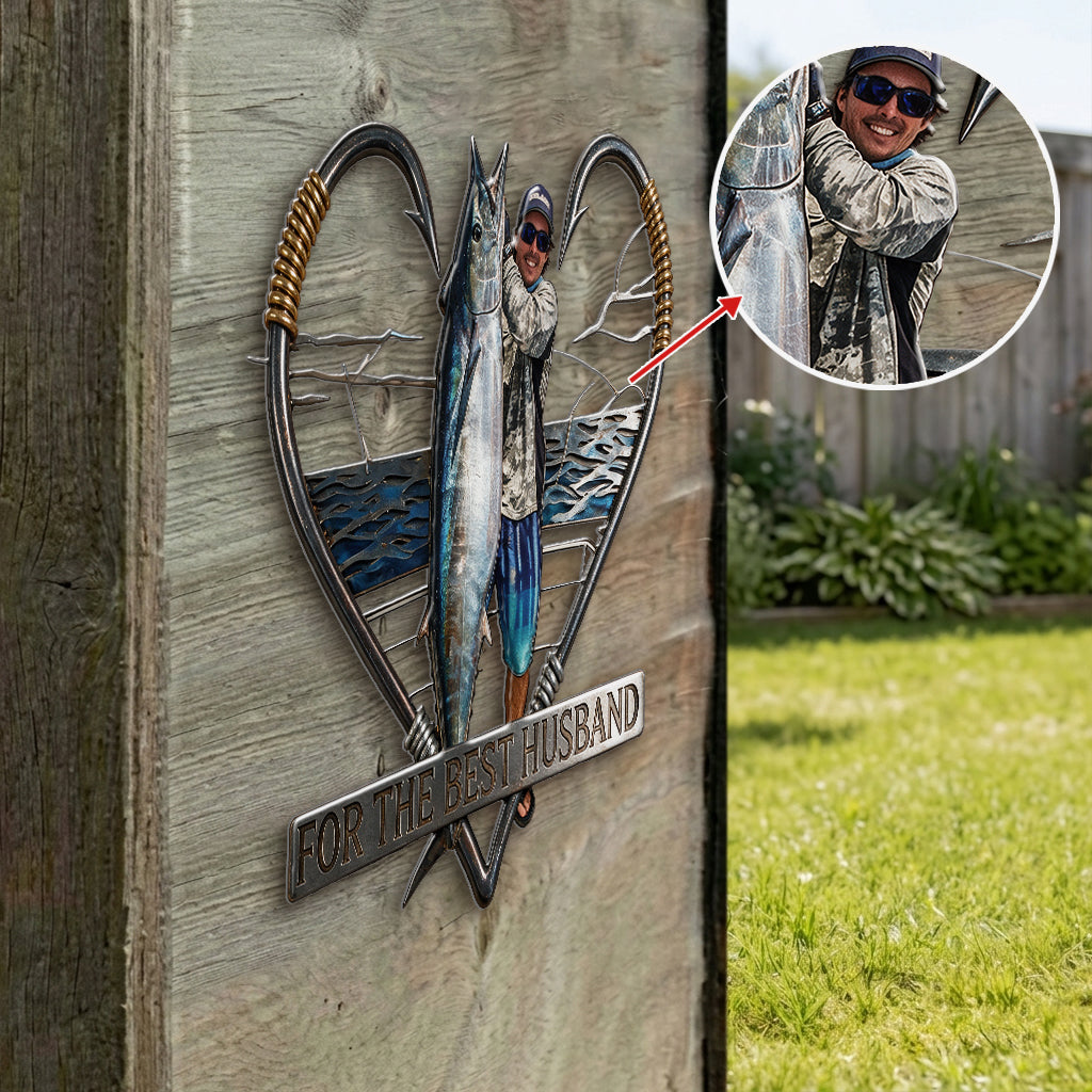 Fischhaken Herzrahmen Wandkunst - Personalisierte 3D-gedruckte Metalltafel