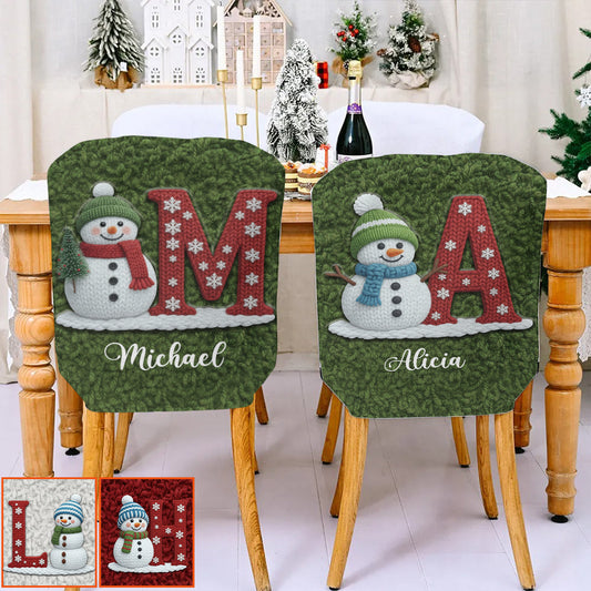 Ensemble de housses de chaises personnalisées pour toute la famille - Alphabet Bonhomme de neige