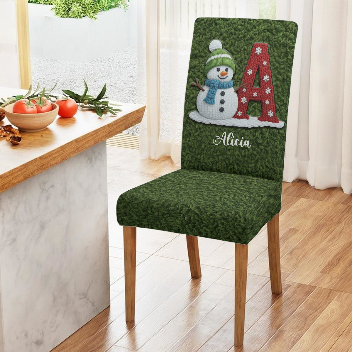 Ensemble de housses de chaises personnalisées pour toute la famille - Alphabet Bonhomme de neige