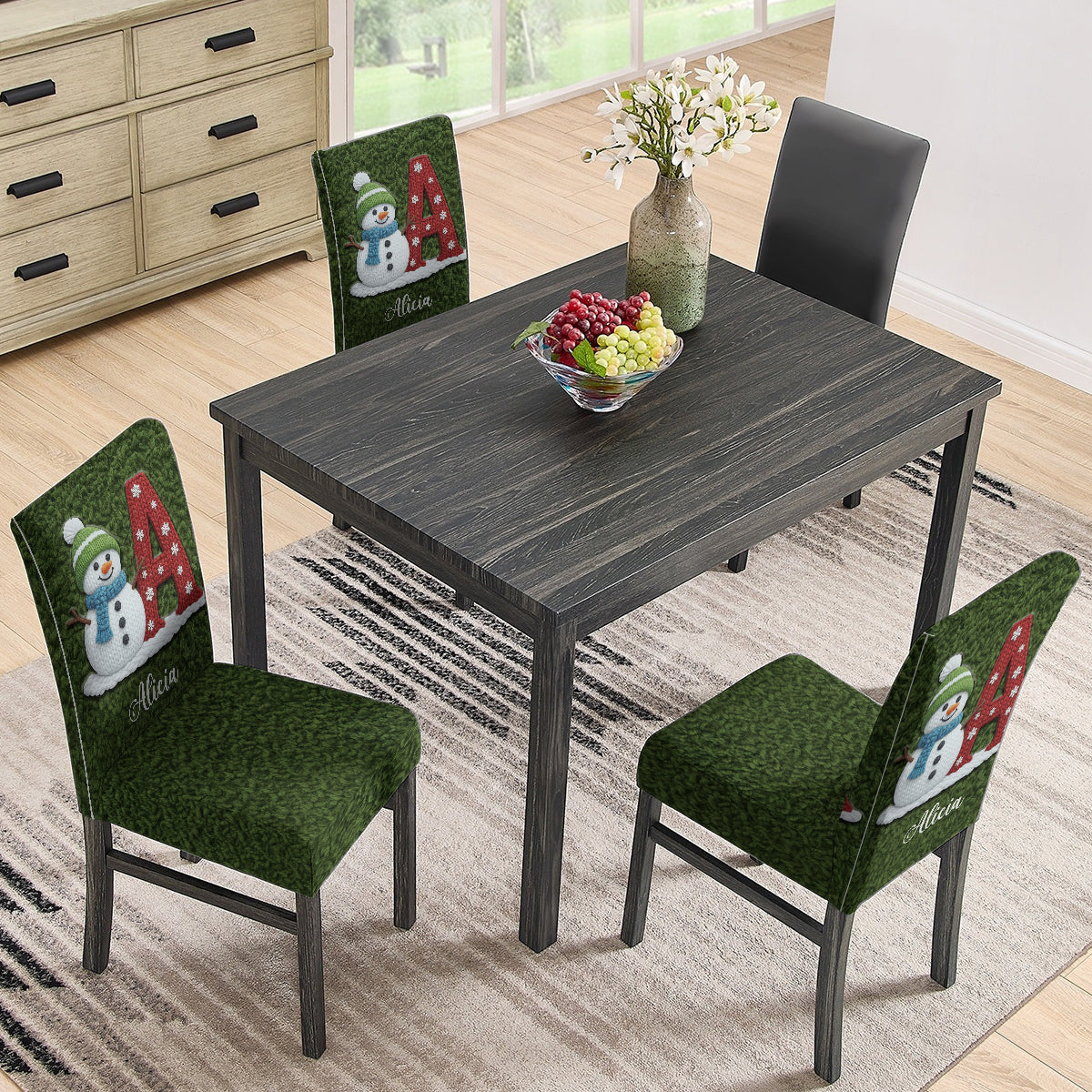 Ensemble de housses de chaises personnalisées pour toute la famille - Alphabet Bonhomme de neige