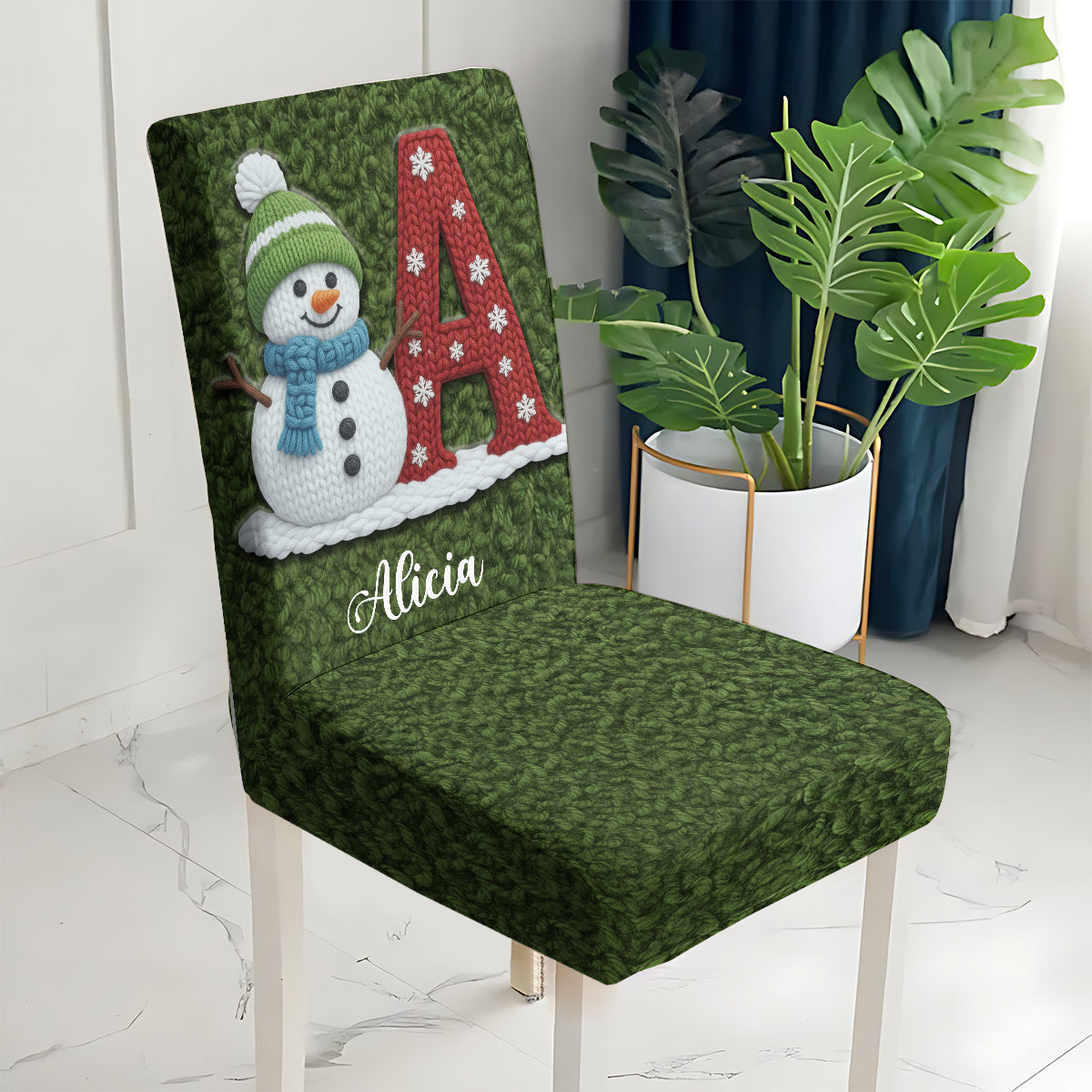 Ensemble de housses de chaises personnalisées pour toute la famille - Alphabet Bonhomme de neige