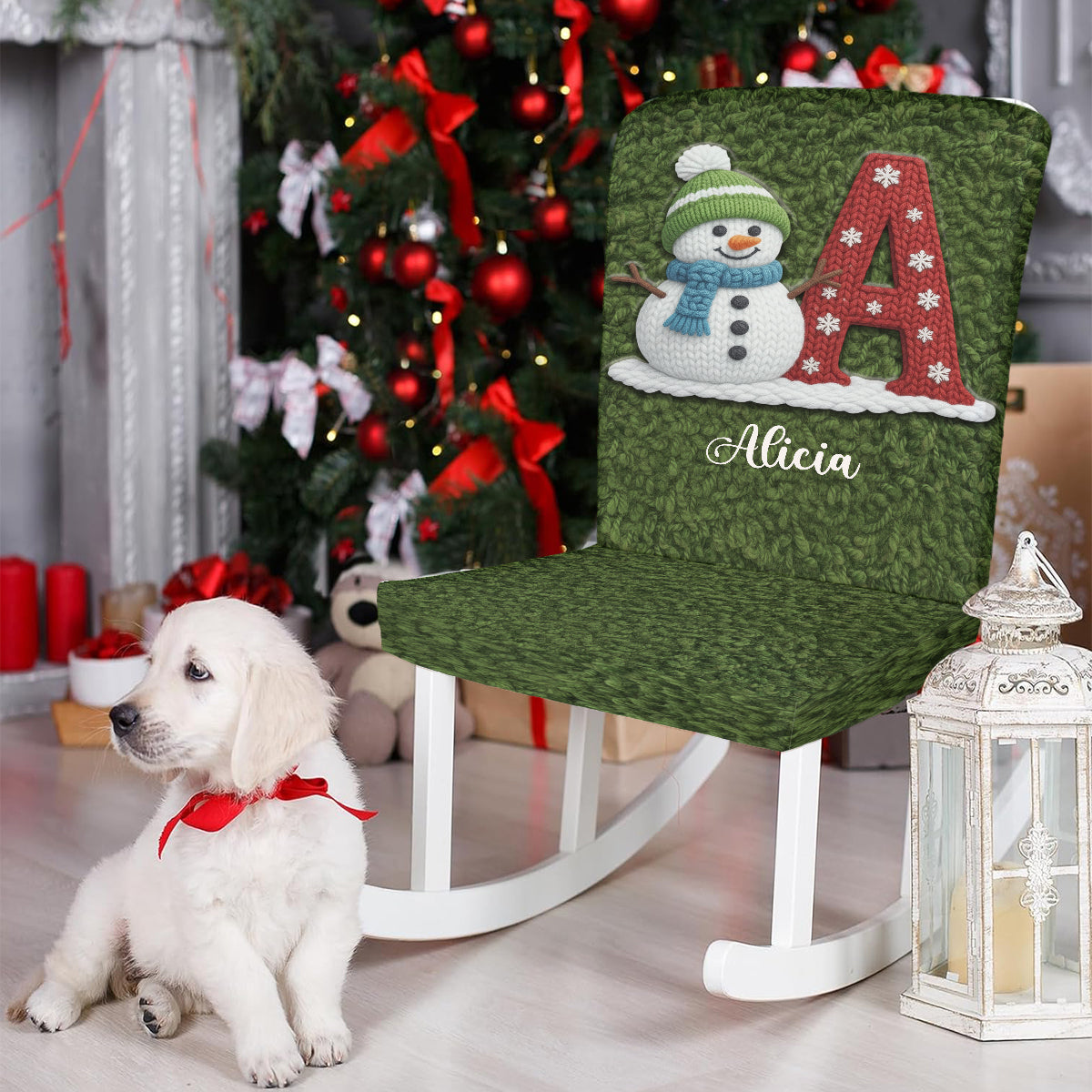 Ensemble de housses de chaises personnalisées pour toute la famille - Alphabet Bonhomme de neige