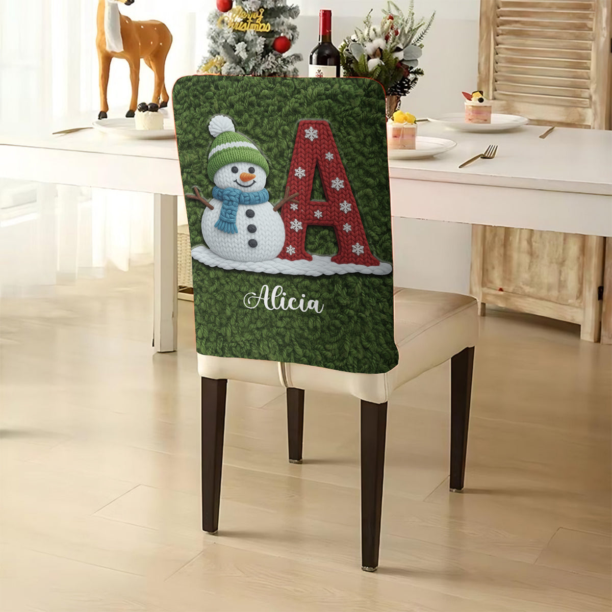 Ensemble de housses de chaises personnalisées pour toute la famille - Alphabet Bonhomme de neige