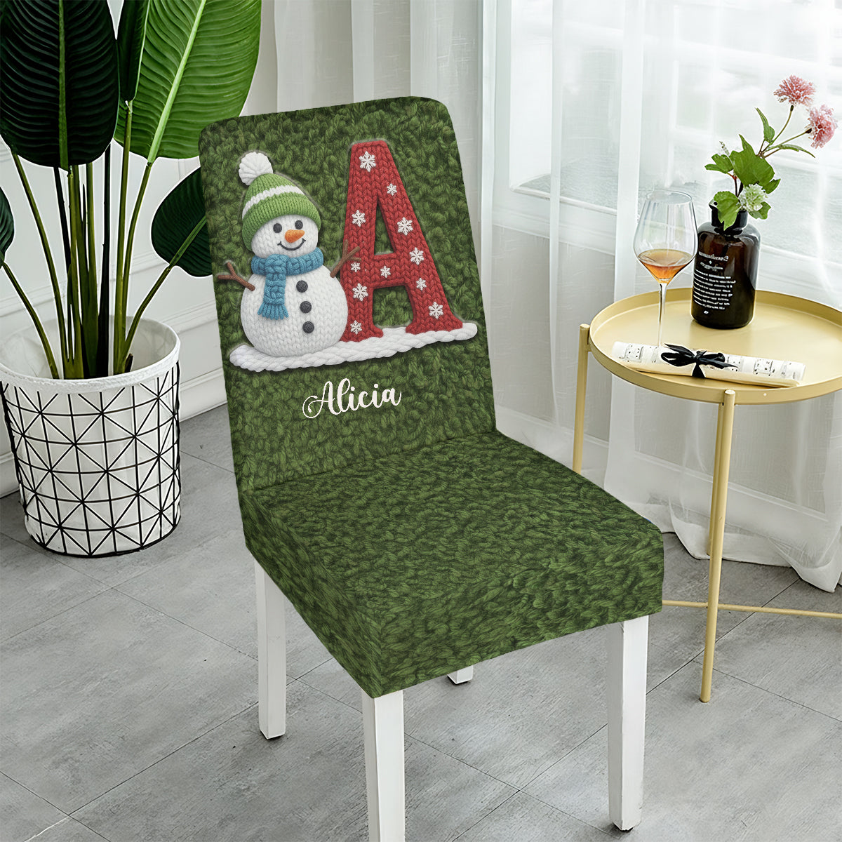 Ensemble de housses de chaises personnalisées pour toute la famille - Alphabet Bonhomme de neige