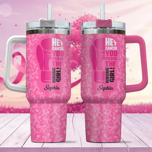 Brustkrebsvorsorge – Personalisierter Brustkrebs-Becher mit Henkel