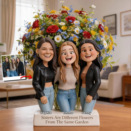 Schwestern sind verschiedene Blumen aus demselben Garten – personalisierte Acrylvase in Schwesterform