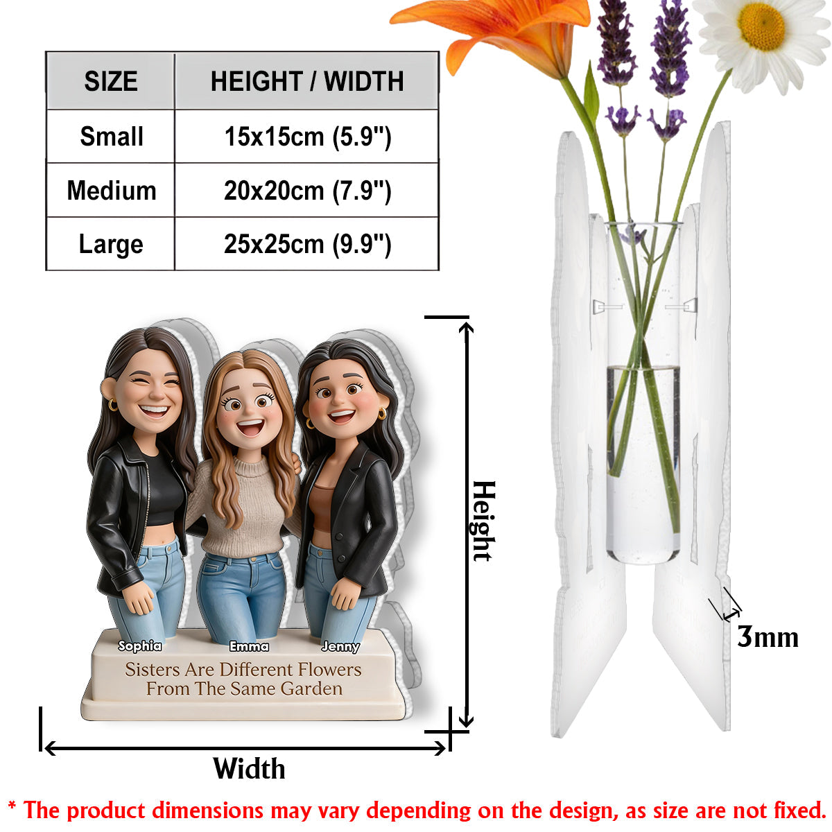Les sœurs sont comme des fleurs différentes d'un même jardin - Vase à fleurs en acrylique personnalisé pour sœur