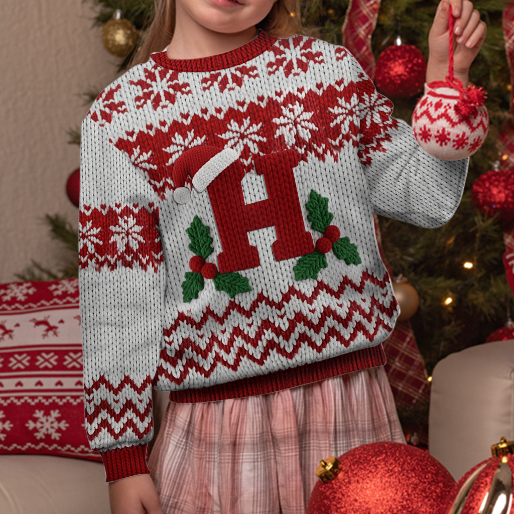 Lettre initiale Joyeux Noël - Pull moche personnalisé pour toute la famille