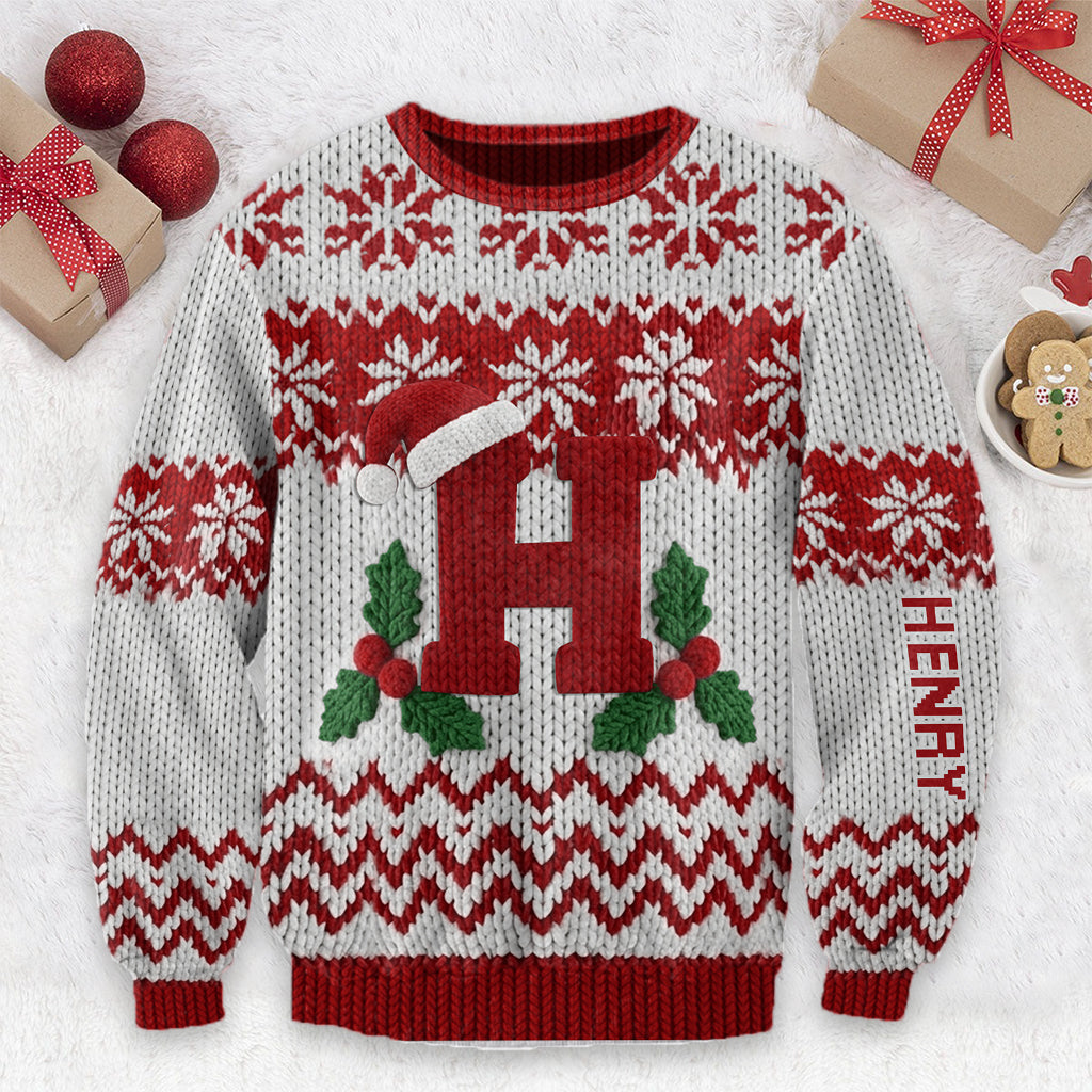 Lettre initiale Joyeux Noël - Pull moche personnalisé pour toute la famille