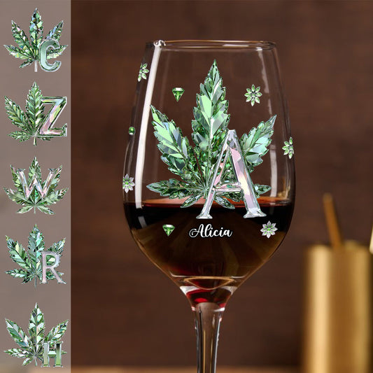 Alphabet défoncé - Verre à vin personnalisé au cannabis avec longue tige