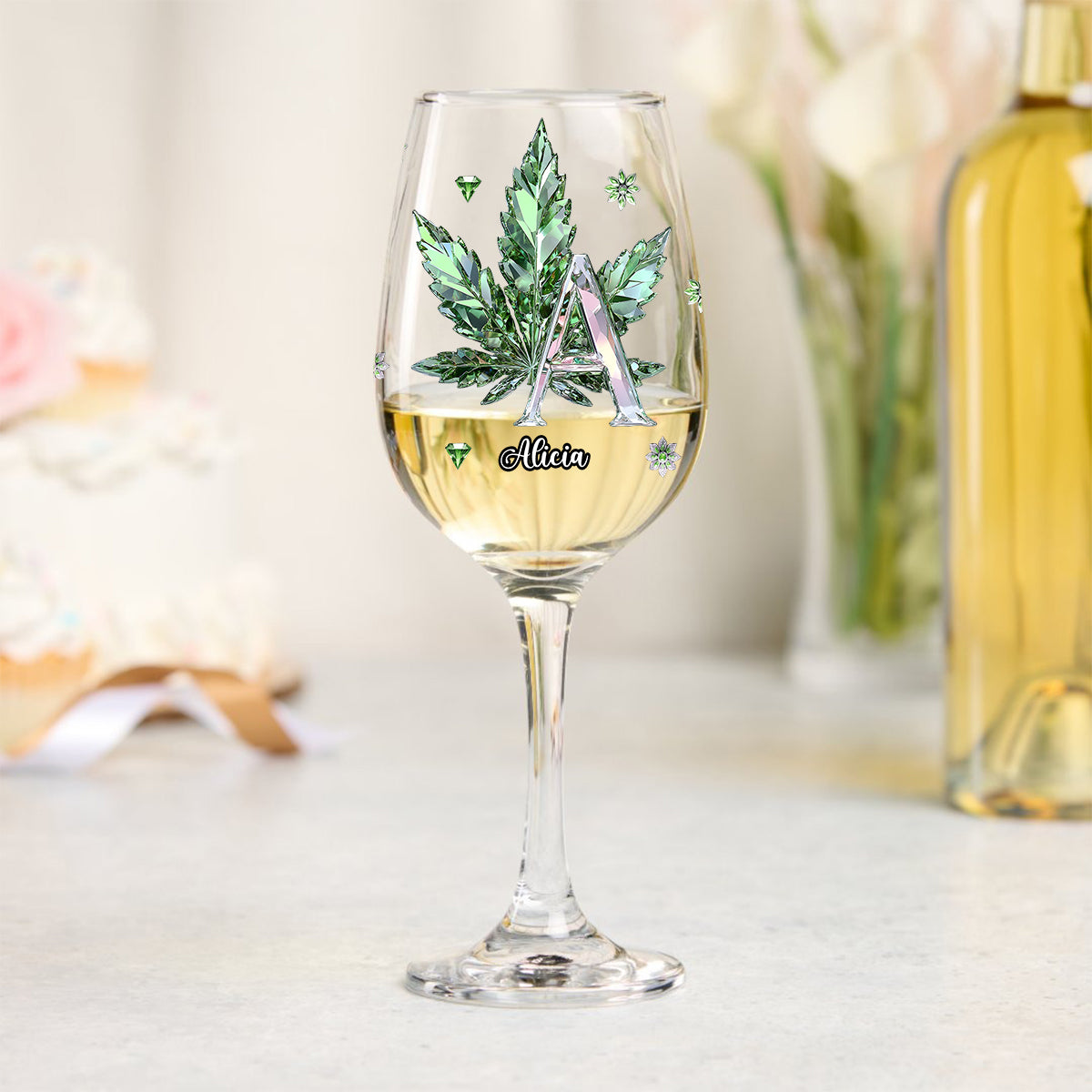 Alphabet défoncé - Verre à vin personnalisé au cannabis avec longue tige