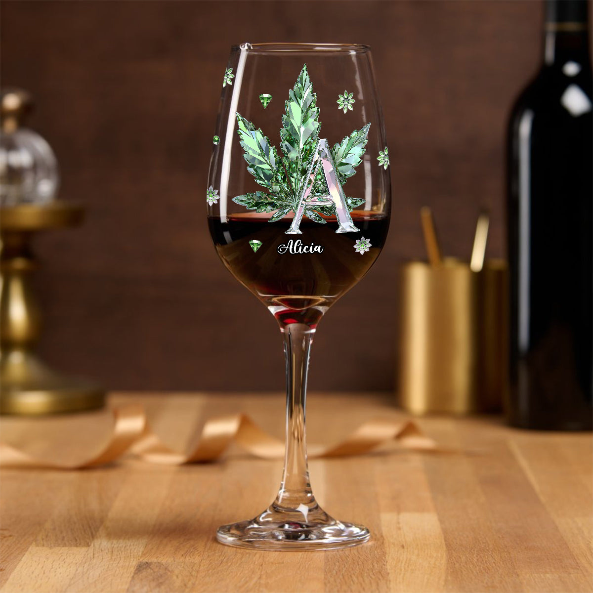 Alphabet défoncé - Verre à vin personnalisé au cannabis avec longue tige