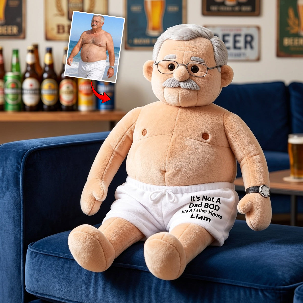 Lustiges Dad Bod - Personalisierter Premium Kunstfell Kissen