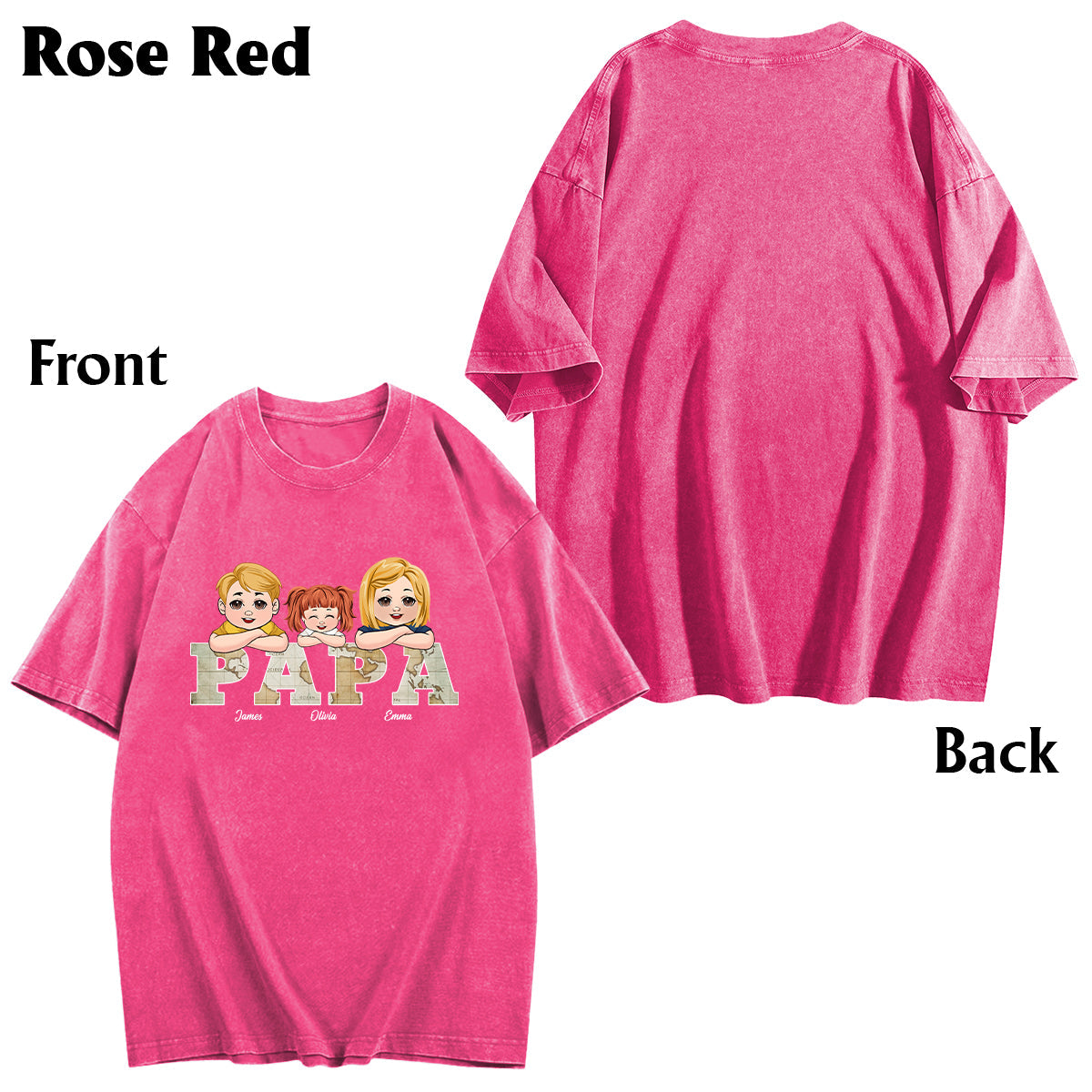 Vintage Map Papa Title - Personalized Father Wash T-shirt