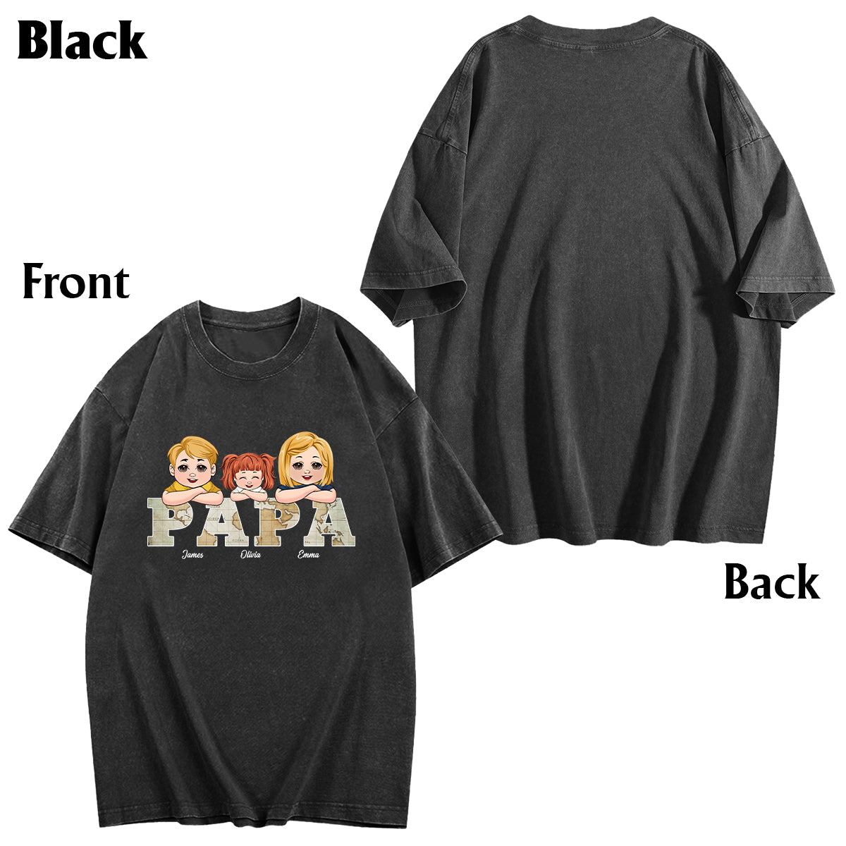 Vintage Map Papa Title - Personalized Father Wash T-shirt