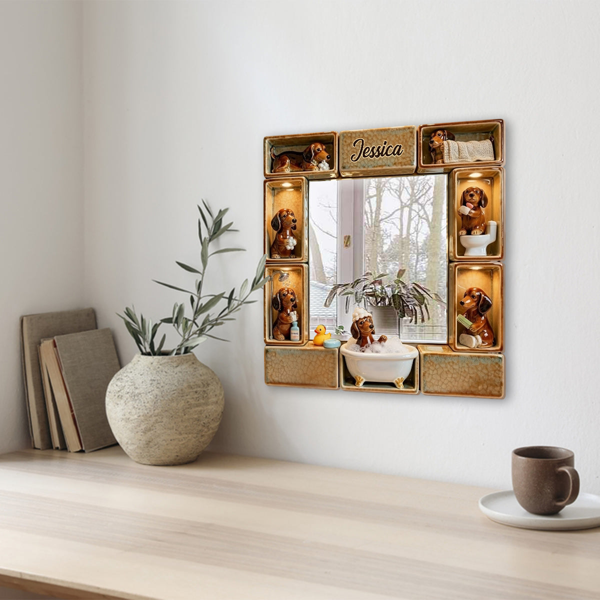 Adorable teckel - Miroir mural personnalisé à l'effigie d'un teckel