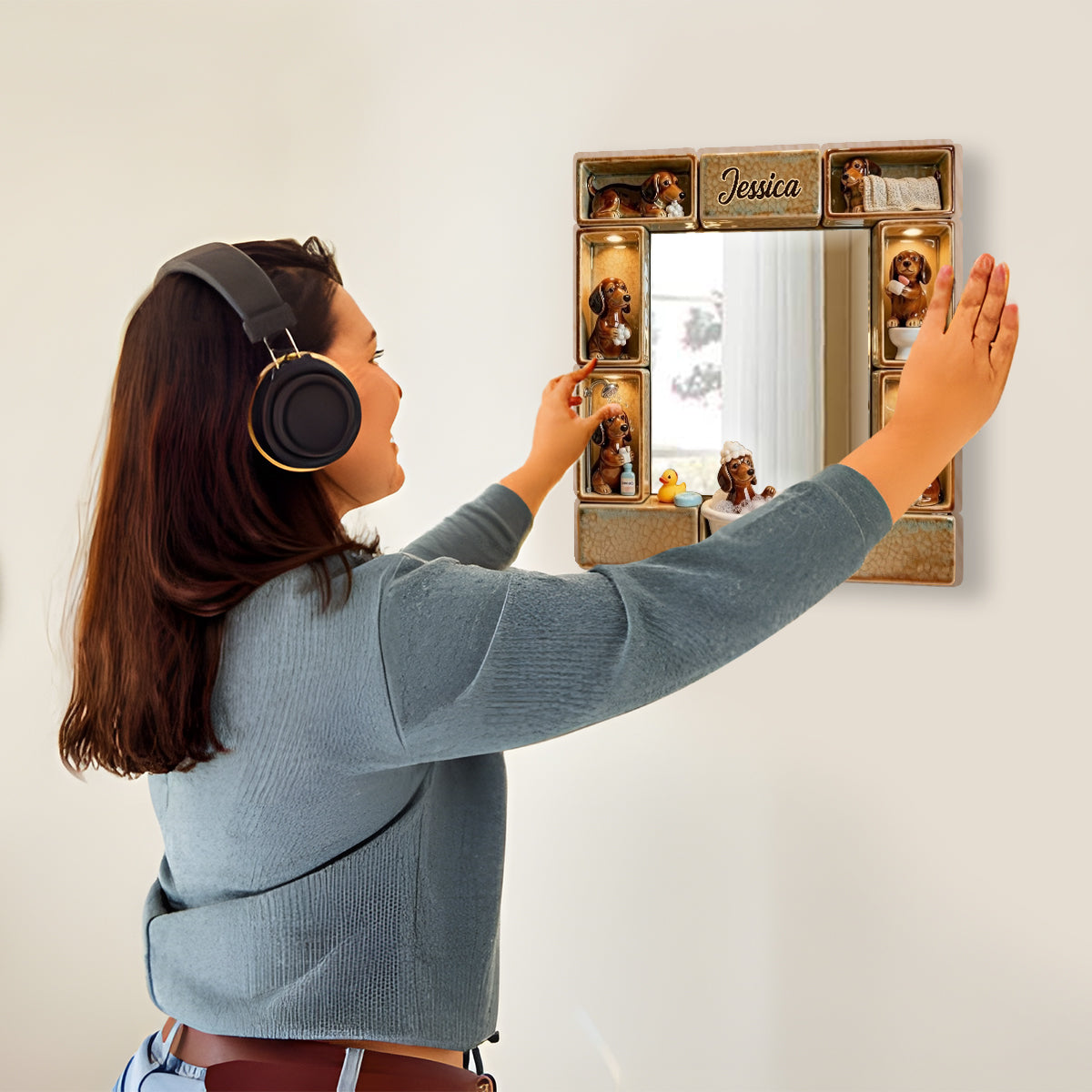 Adorable teckel - Miroir mural personnalisé à l'effigie d'un teckel