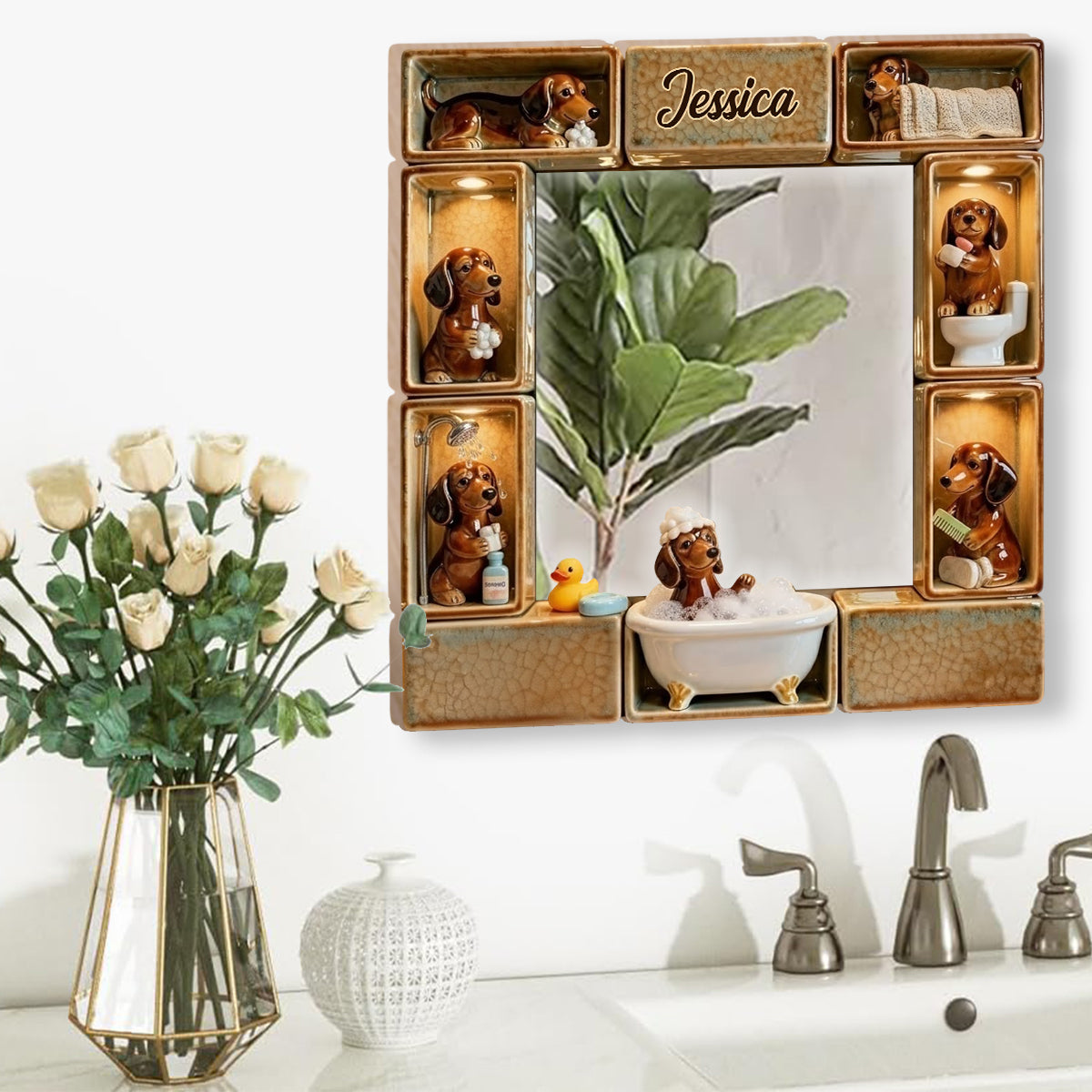 Adorable teckel - Miroir mural personnalisé à l'effigie d'un teckel