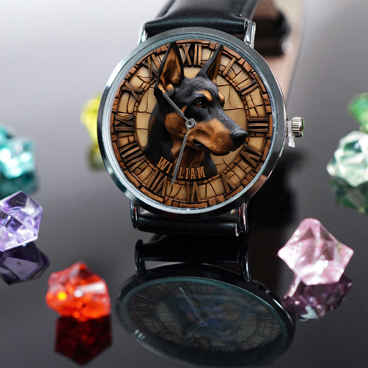 Montre-bracelet personnalisée pour chien Brave Doberman Pinscher