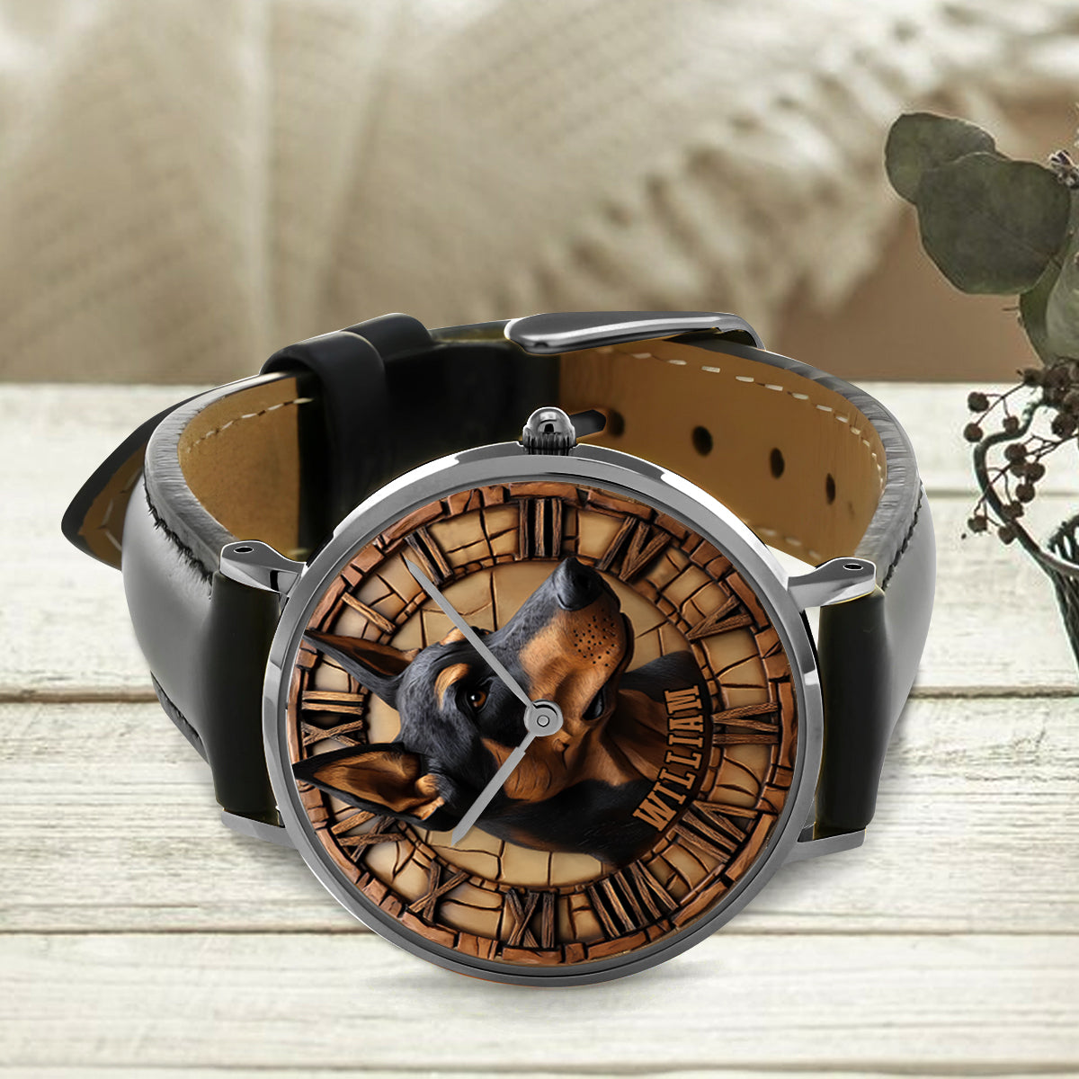 Montre-bracelet personnalisée pour chien Brave Doberman Pinscher