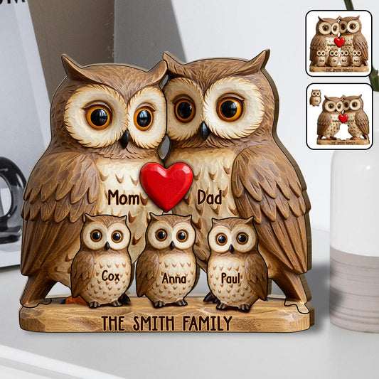 Famille de hiboux - Puzzle en bois personnalisé en forme de famille