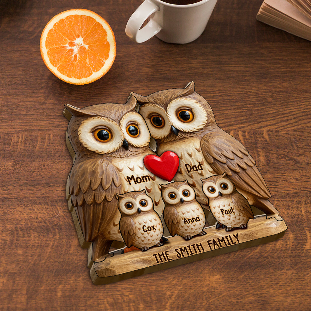 Famille de hiboux - Puzzle en bois personnalisé en forme de famille