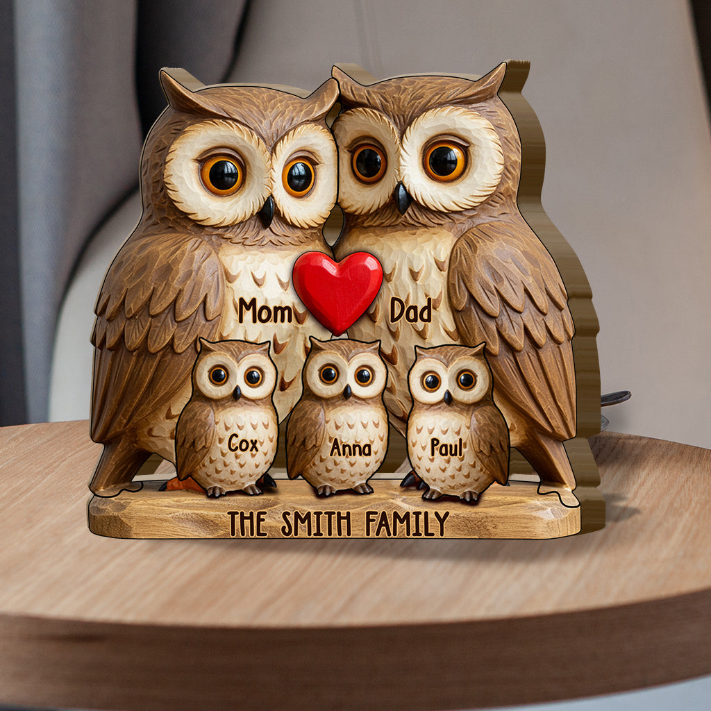 Famille de hiboux - Puzzle en bois personnalisé en forme de famille