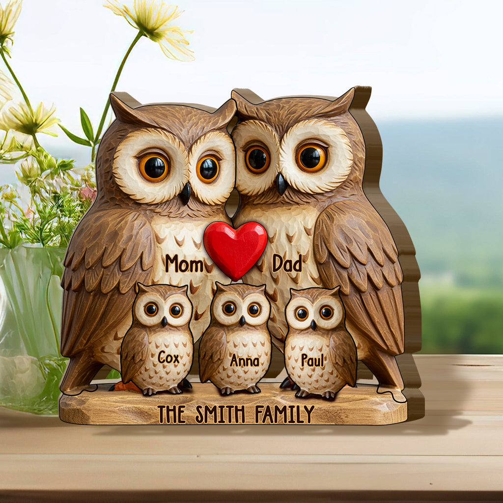 Famille de hiboux - Puzzle en bois personnalisé en forme de famille