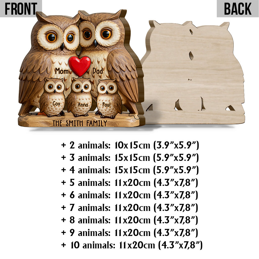 Famille de hiboux - Puzzle en bois personnalisé en forme de famille