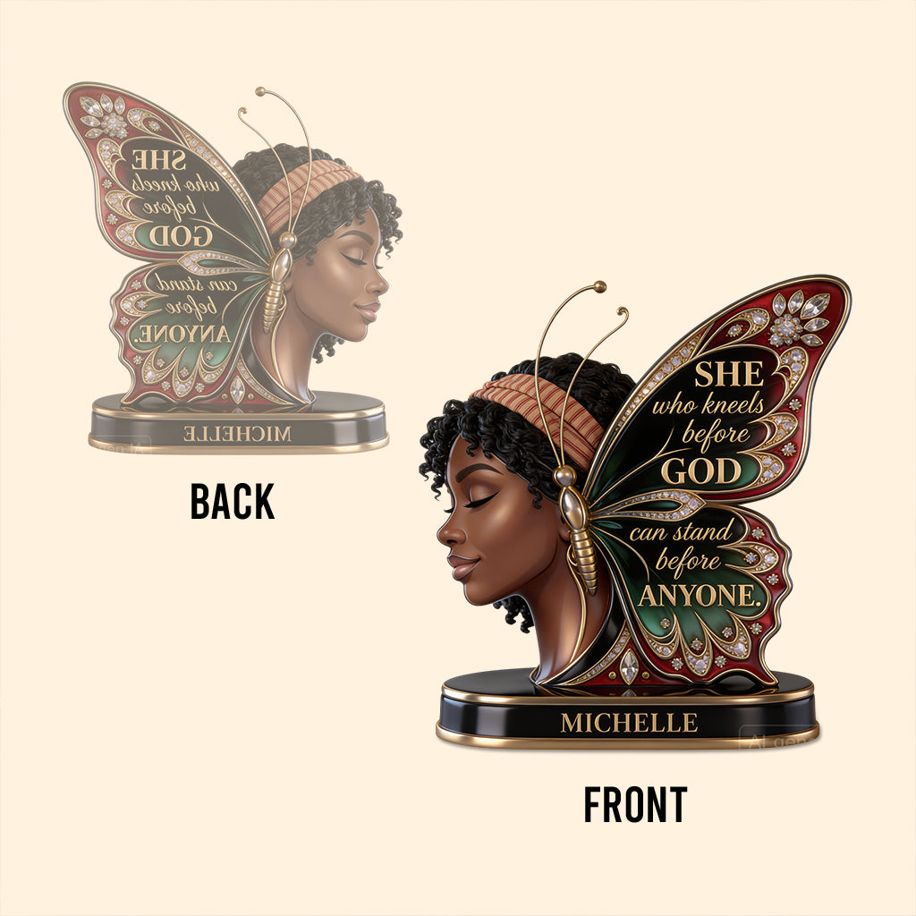 Elle qui s'agenouille devant Dieu - Plaque acrylique personnalisée en forme d'Africain Américain