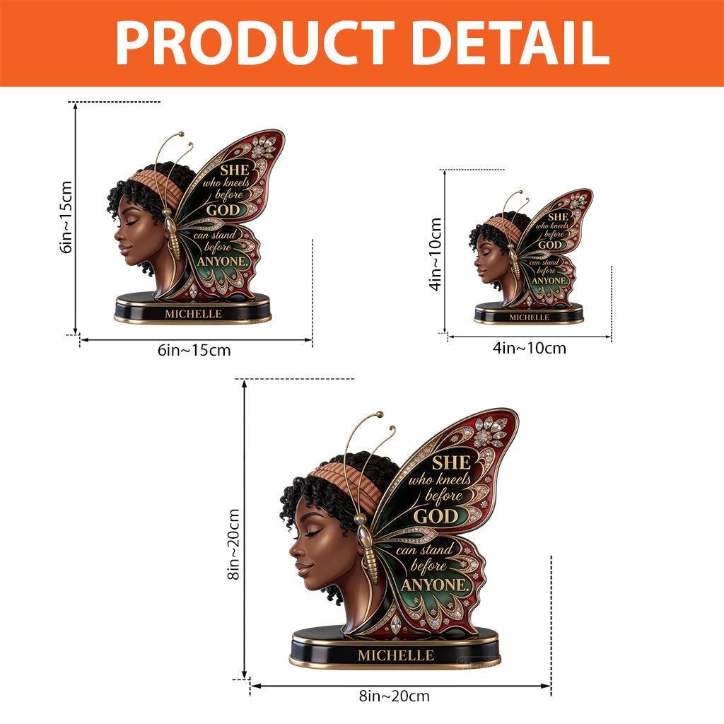 Elle qui s'agenouille devant Dieu - Plaque acrylique personnalisée en forme d'Africain Américain
