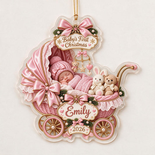 Personalized Christmas Baby in Carriage Ornament, Custom Baby's First Christmas Keepsake Gift