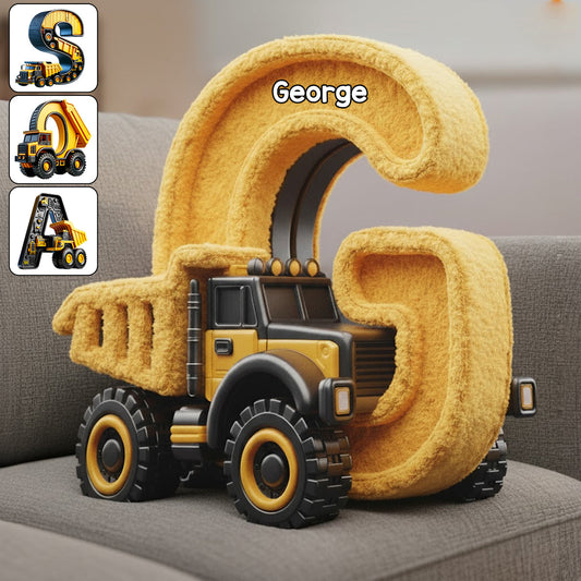 Cool Construction – Personalisiertes Kissen in Kinderform aus Kunstfell