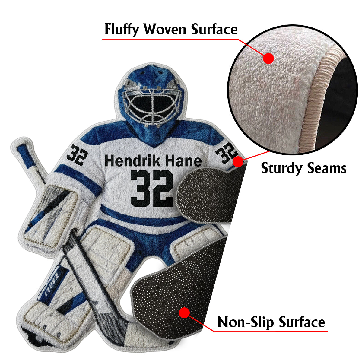 J'adore le hockey - Tapis de hockey antidérapant personnalisé