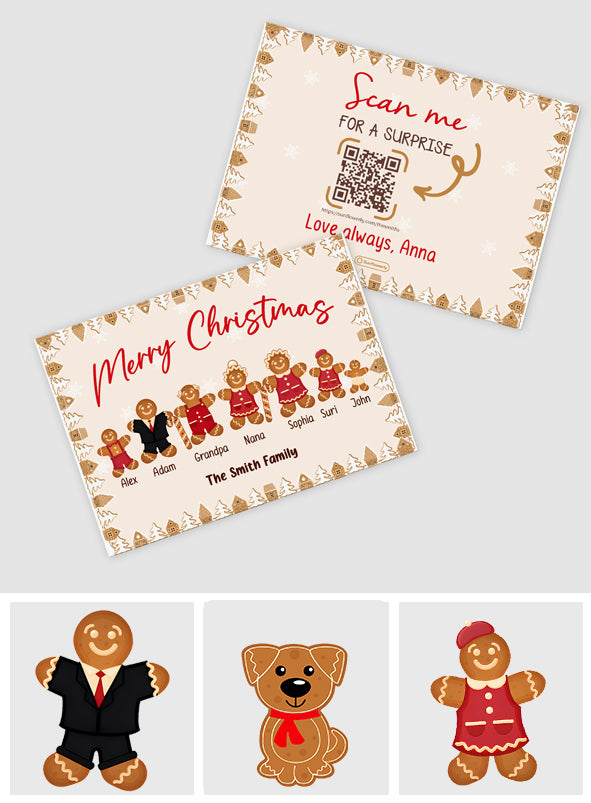 Christmas Gingerbread Family - Personalized QR Greeting Card