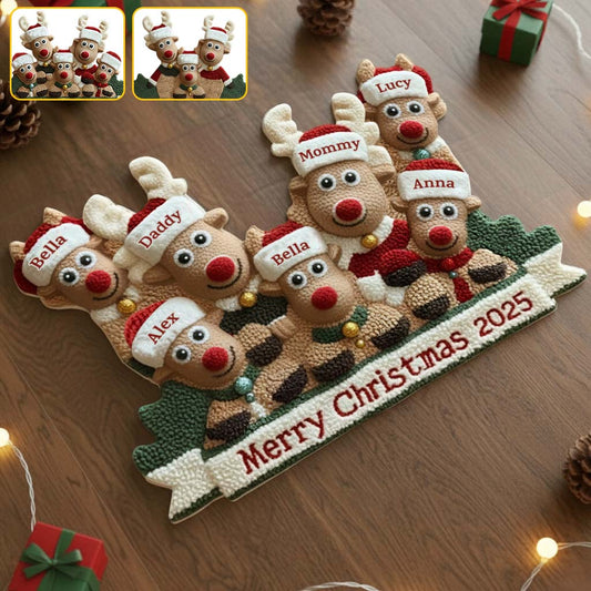 Tapis de Noël mignon avec des rennes - Tapis de sol antidérapant personnalisé pour toute la famille