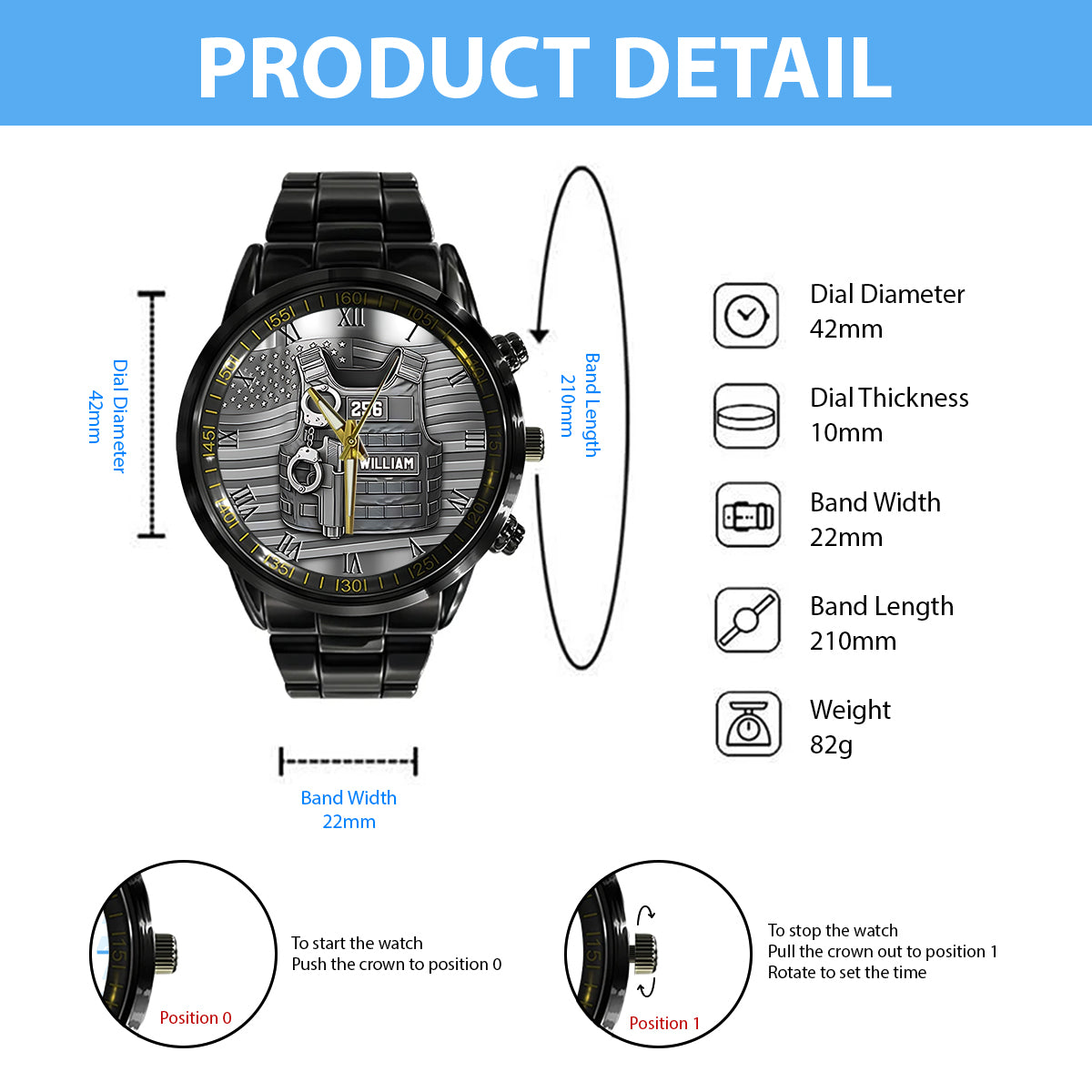 Servir et protéger - Montre de poche personnalisée pour policier