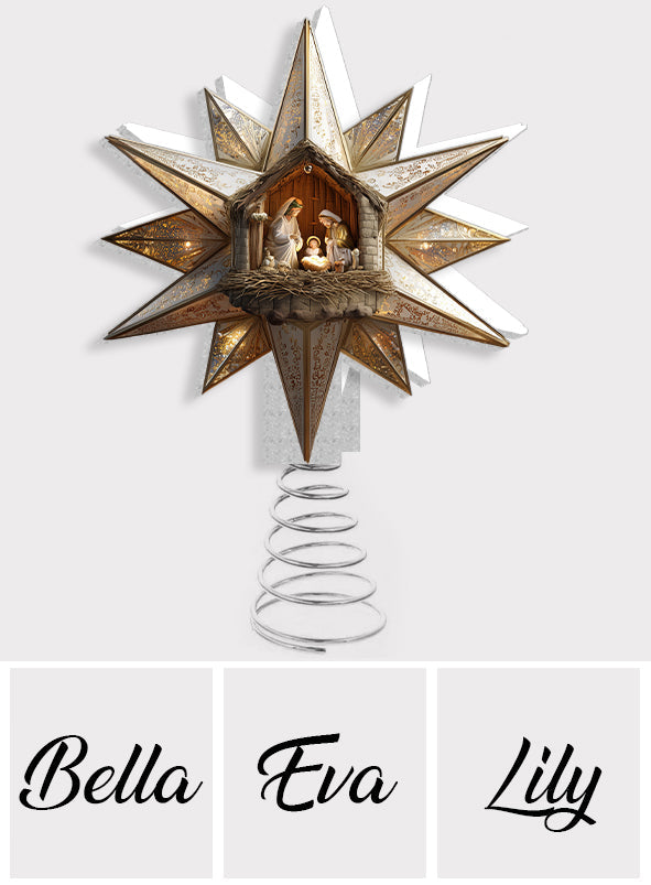 Stern von Bethlehem, Krippenszene - Personalisierte christliche LED-Lichterbaumspitze
