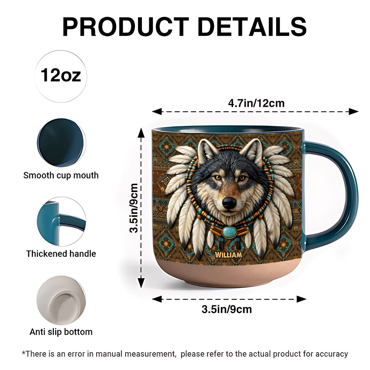 Mug en céramique personnalisé avec motif loup amérindien - Mug en céramique imprimé amérindien