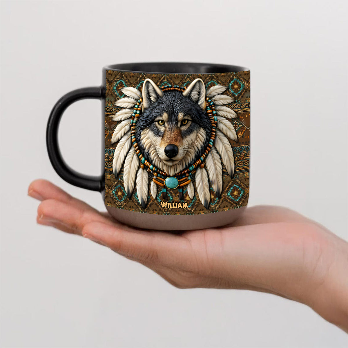 Mug en céramique personnalisé avec motif loup amérindien - Mug en céramique imprimé amérindien