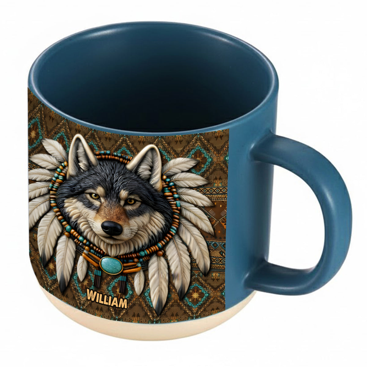 Mug en céramique personnalisé avec motif loup amérindien - Mug en céramique imprimé amérindien